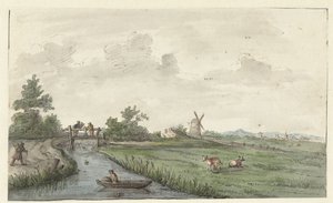Landskab med grøft og landevej af Gerrit Grasdorp (possibly)