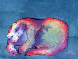 Cat on Green, ca. 1987 (akryl på papir)