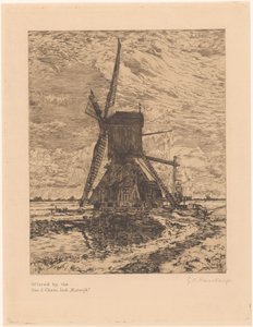 Mølle i et fladt landskab af Gerrit Haverkamp (signed by artist)