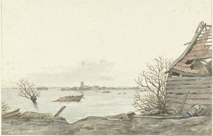 Udsigt over det oversvømmede Ransdorp, februar 1825 af Gerrit Lamberts