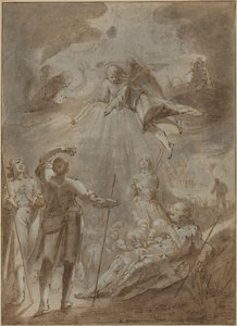 Annunciation to the Shepherds (pen og brunt blæk med brun lavering, forstærket med hvidt) af Gerrit Pietersz Sweelink