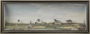 Diorama fra Zeezigt kaffe- og bomuldsplantagen i Surinam, ca. 1815-21 træ og malet papir af Gerrit Schouten