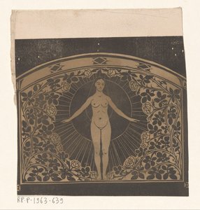 Design til rammen af ​​en 1901 kalender med en kvinde og blomster af Gerrit Willem Dijsselhof