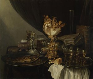 Stilleben med en Nautilus-kop, ca. 1645 af Gerrit Willemsz. Heda