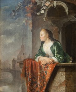 Ung kvinde på en balkon - Ung kvinde på en balkon - Gerard (Gerrit) Dou (1613-1675). Olie på lærred, ca 1665. Nationalgalleriet, Prag af Gerrit Dou