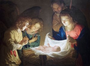 Tilbedelse af barnet af Gerrit van Honthorst