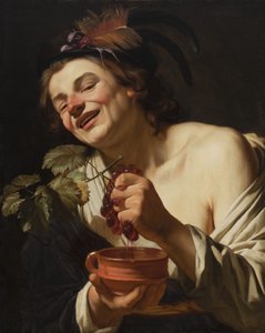 Smilende ung mand, der presser druer, 1622 af Gerrit van Honthorst