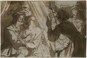 Den fortabte søn (pen og brunt blæk med vask over sort kridt på papir) af Gerrit van Honthorst