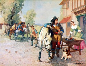 Fire cavaliere på vej til London for at finde en hund, der blev den første King Charles Spaniel