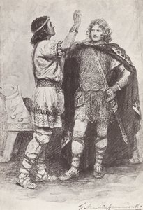Illustration til The Story of Hereward, The Champion of England (litografi) af Gertrude E. Demain (after) Hammond