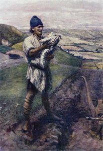 "I en furet mark fandt plovmanden dig" (farve litho) af Gertrude E. Demain (after) Hammond