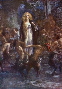 "Satyrerne dansede rundt om hende i glæde" (farve litho)