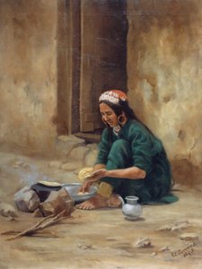 En bakkekvinde fra Ladakh, laver sin mad, 1893