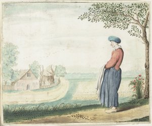 Bondekvinde i et landskab af Gesina ter Borch (signed by artist)