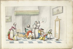 Børneværelse med tre kvinder og børn af Gesina ter Borch (signed by artist)