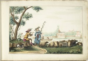 Pastoral forestilling ved en flod af Gesina ter Borch (signed by artist)