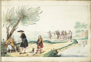 Romakvinde læser en gentlemans hånd (Moses?) af Gesina ter Borch (signed by artist)