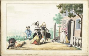 Par hilser på en dame ved døren til et landsted af Gesina ter Borch (signed by artist)