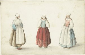 Tre stående kvinder af Gesina ter Borch