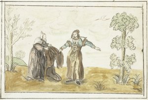 Eremit giver en dame sin kappe af Gesina ter Borch