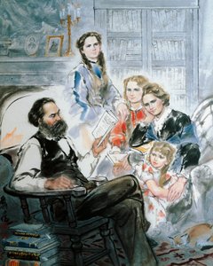 Karl Marx og hans familie (akvarel) af Ghan Zen Mon