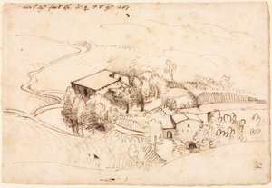 Gård med træer i et kuperet landskab recto, 1567. af Gherado Cibo