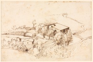 Gård med træer i et kuperet landskab, 1567. af Gherardo Cibo