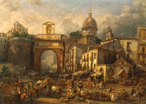 Italien, Napoli, marked ved Porta Capuana af Giacinto Gigante