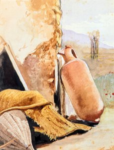 Stilleben med kande og landskab af Giacinto Gigante