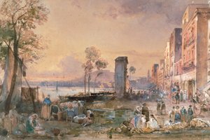 Udsigt over Napoli fra Marinella, af Giacinto Gigante (1806-1876), blyant, akvarel og ceruse (hvidt bly) på papir, Italien af Giacinto Gigante