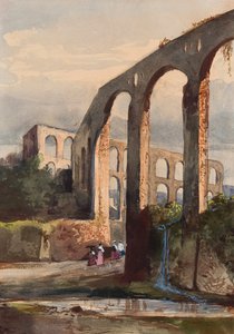 Kvinder under den romerske akvædukt ved Maddaloni, med tilføjelser af en Borbone-elev, muligvis prinsesse Maria Annunziata di Borbone (1843-1871) (blyant, wc og gouache på papir) af Giacinto Gigante