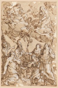 Tegning, Kristus og Jomfruen med skytshelgener fra Pistoia, 1638