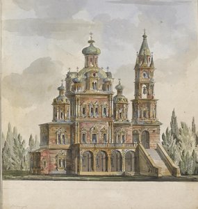 Projekt for Theotokos-kirken ved Pokrovka-gaden i Moskva af Giacomo Antonio Domenico Quarenghi