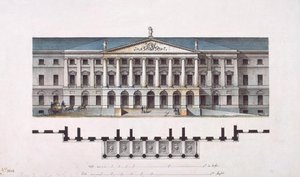 Projekt af Smolny Institute. Hovedfacaden og stueplan, 1806-1808