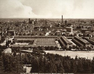 Panorama over byen Bologna: udsigt fra San Michele i Bosco.
