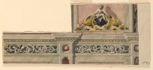 Tegning, projekt til en malet overdør, 1850-75