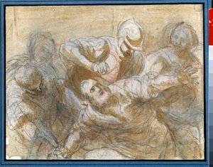 Samson fanget af filisterne Tegning med brunt blæk og vask af Giacomo Cavedone (1577-1660) Omkring 1614 Søn. 0,20 x 0,27m Paris. Louvre-museet
