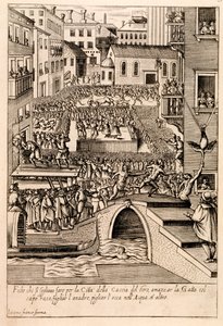 Dyr, der lokker ved den venetianske "jagtfest", illustration fra serien "Habiti d