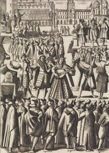 Underholdning, som charlataner giver hver dag på Piazza di S. Marco al Populo ..., ca. 1610. af Giacomo Franco