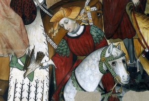 Ungdommens kilde. Detalje: en falkoner med sin fugl. 1418-30 af Giacomo Jaquerio