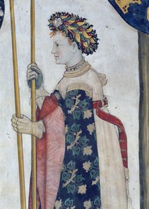 De ni værdige og de ni værdige kvinder, detalje af Semiramis, 1418-30 (fresco)