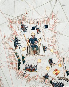 Repræsentation af kongen af Spanien og Europas og Nordafrikas kyster (portulan