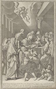 Kristi omskæring, en gruppe mænd, kvinder og engle, der omgiver ham, du..., 1687-1717. af Giacomo Maria Giovannini