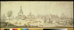 Udsigt over Kolomenskoye-distriktet i Moskva, til venstre Himmelfartskirken - Giacomo Antonio Domenico Quarenghis arbejde (1744-1817)