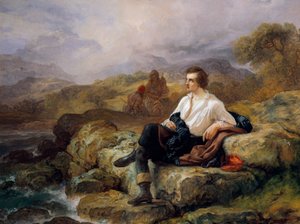 Lord Byron (1788-1824) ved bredden af det græske hav, af Giacomo Trecourt (1812-1882), olie på lærred