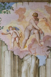 Venus og Amor, detalje af Olympens værelse, ca. 1557 (fresco)