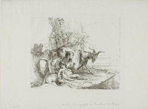 En nymfe med en lille satyr og to geder, fra Capricci af Giambattista Tiepolo