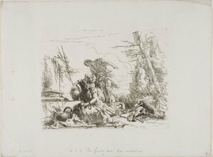 En kvinde med armene i lænker og fire andre figurer, fra Capricci af Giambattista Tiepolo