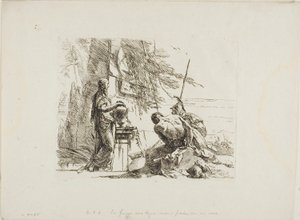 En kvinde med hænderne på en vase, soldat og slave, fra Capricci af Giambattista Tiepolo