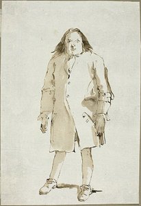 Karikatur af en mand, fuld længde, vender mod fronten af Giambattista Tiepolo